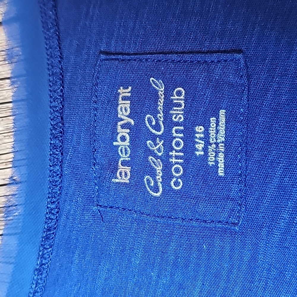 LANE BRYANT COOL & CASUAL 3/4 ROLL-TAB COBALT BLUE PULLOVER COTTON SLUB - Picture 11 of 13